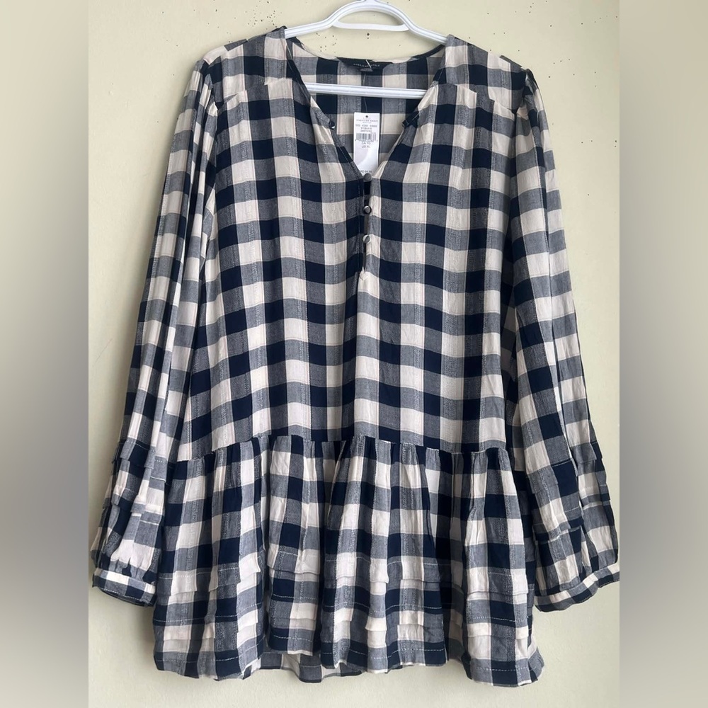 American Eagle Outfitters Navy & White Plaid Peplum Tunic